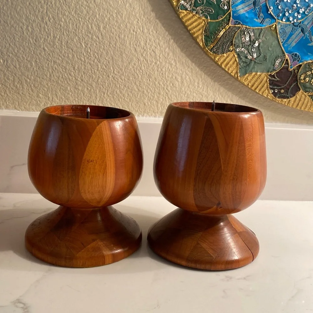 Vintage Wooden Candleholders Set of 2